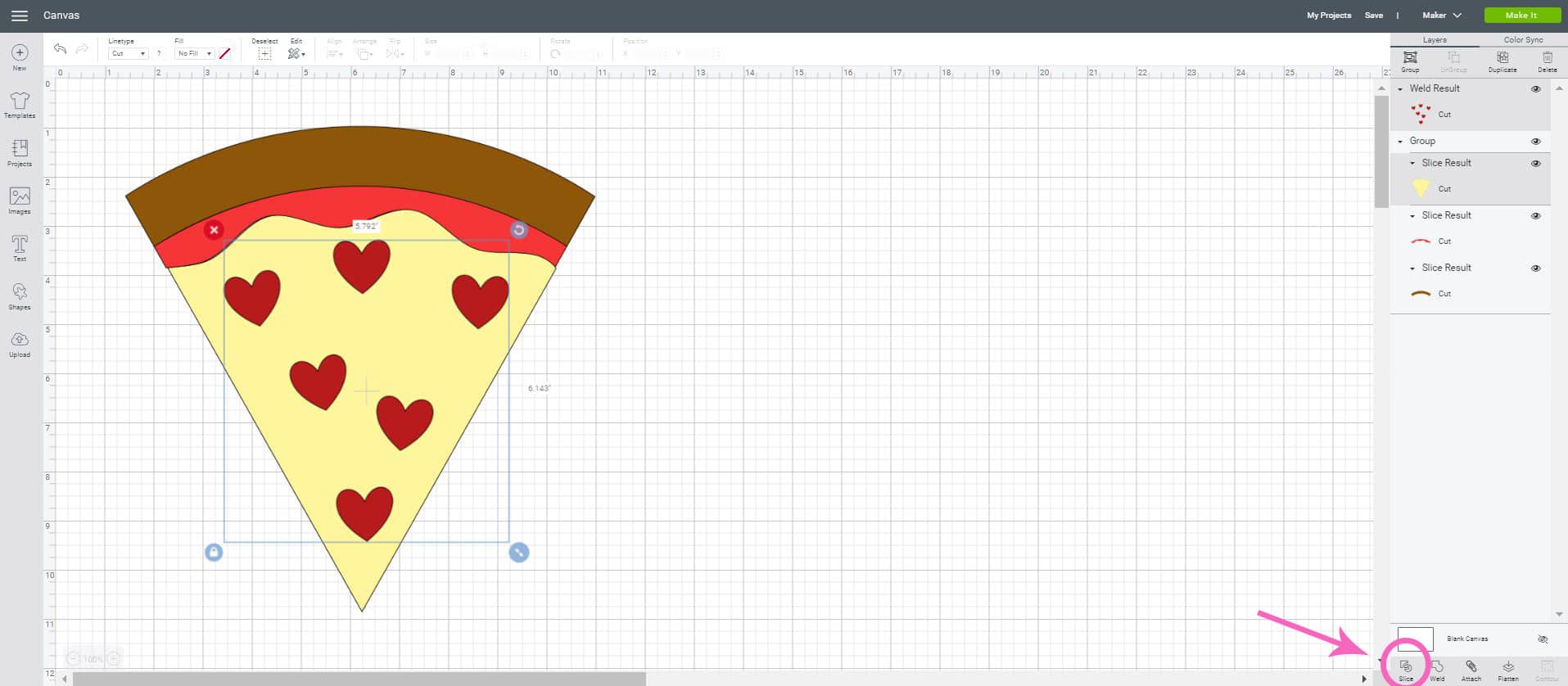 pizza my heart in cricut design space