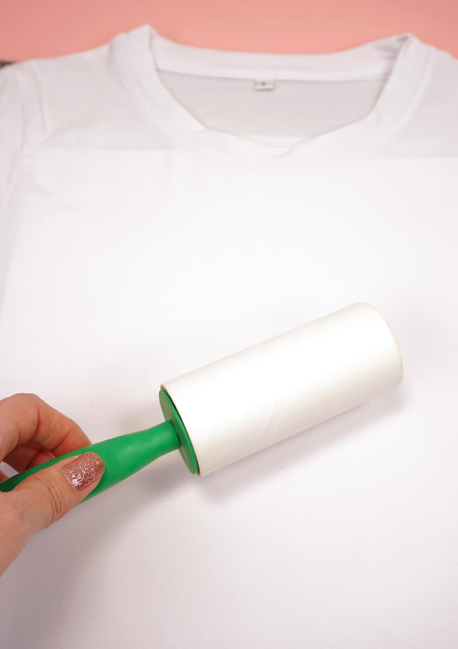 lint roller on the blank white tshirt
