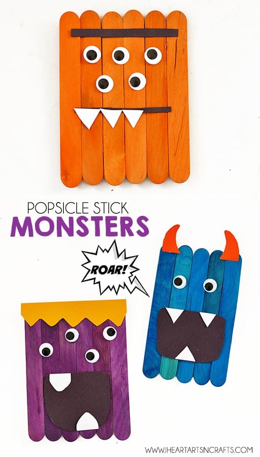 craft sticks made into monster faces
