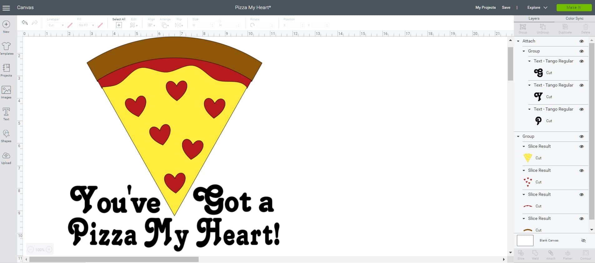 pizza file with text in cricut design space