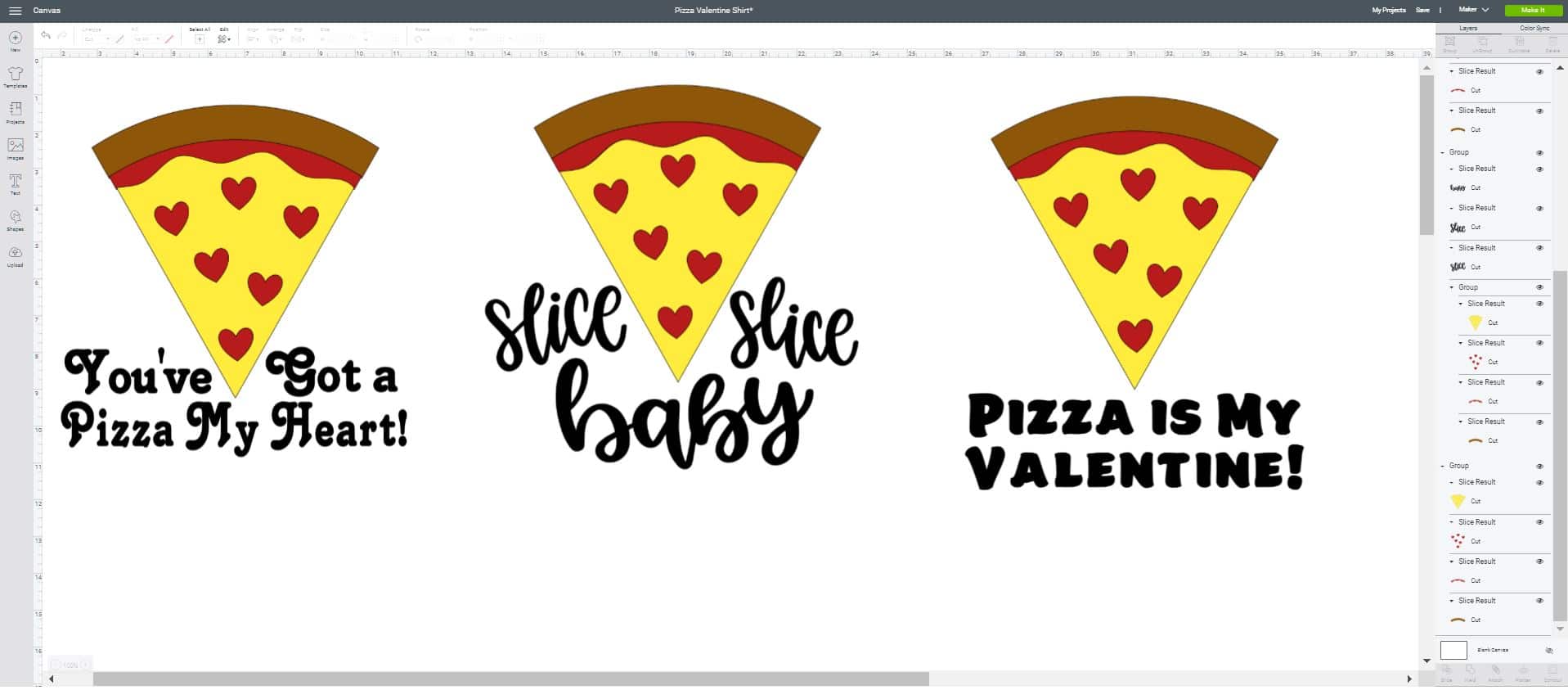 pizza valentines svg files in cricut design space