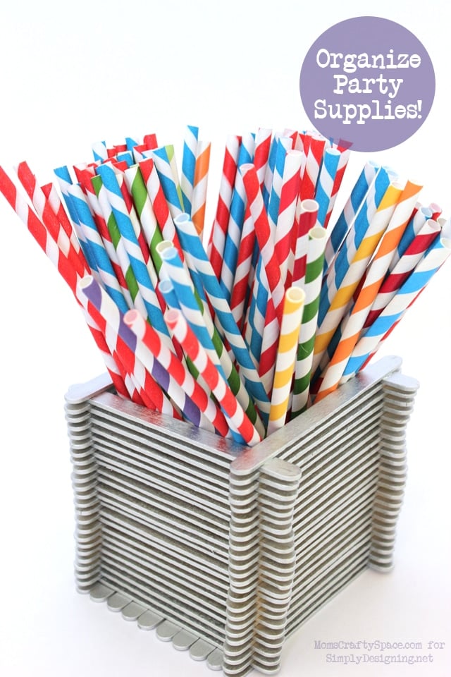 popsicle stick box holding straws