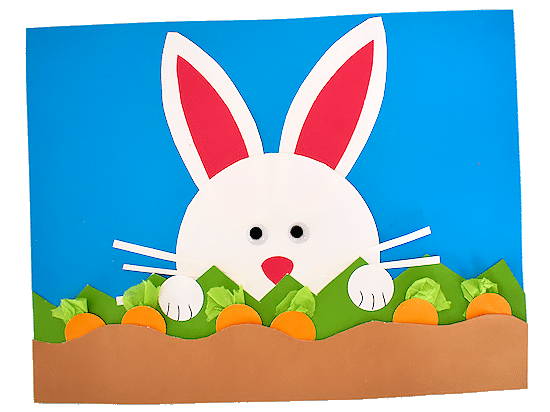 easter bunny peeking over carrot garden craft for kids