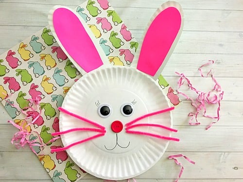 paper plate made into a bunny face