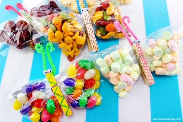 snack bags tied to look like cute butterflies