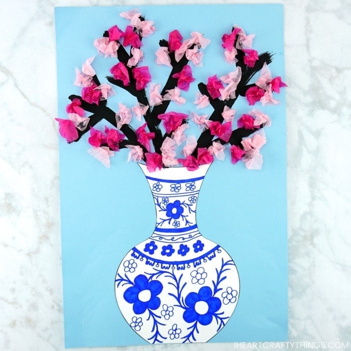 cherry blossom tissue paper art