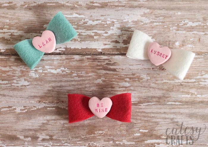 conversation heart hair bow ties