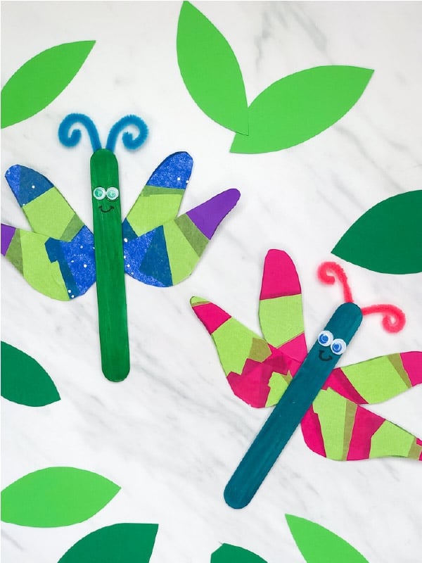 craft sticks made into a dragonflies