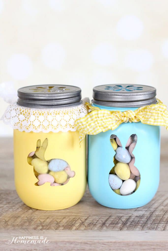 easter bunny mason jars filled with candies