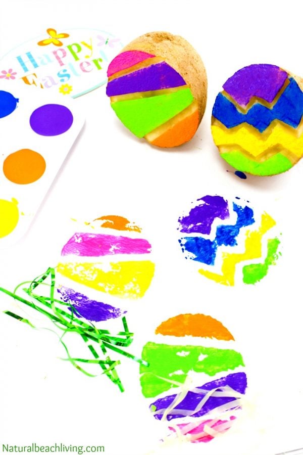 colorful easter eggs stamped on paper