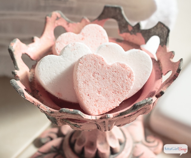 heart shaped bath bombs in tray