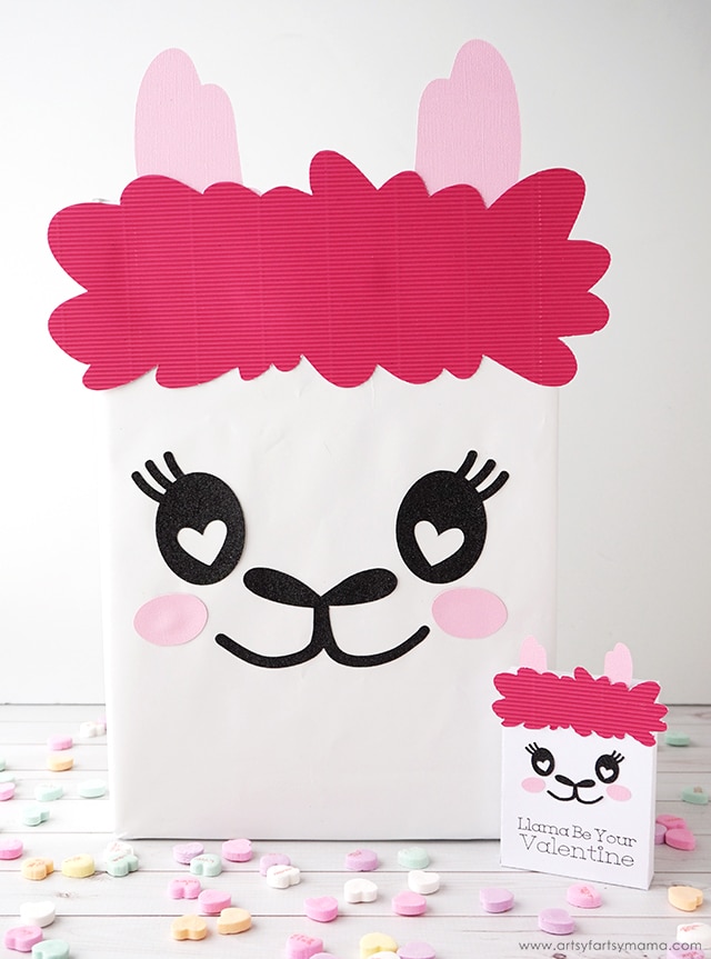 happy smiling pink llama valentines day box