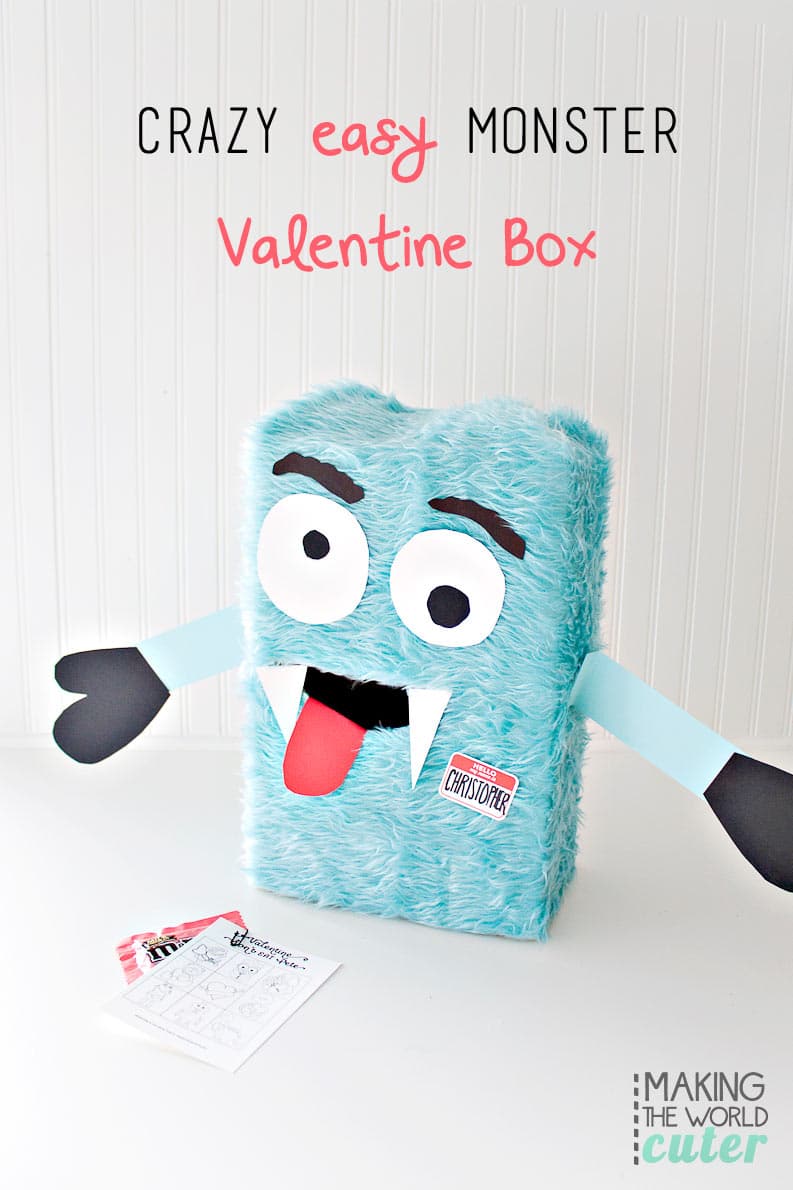 silly blue monster face valentine card box