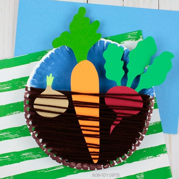 paper plate veggie garden string art kids craft