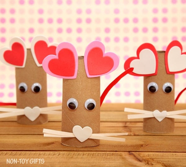 valentines day mouses made from toilet paper tubes
