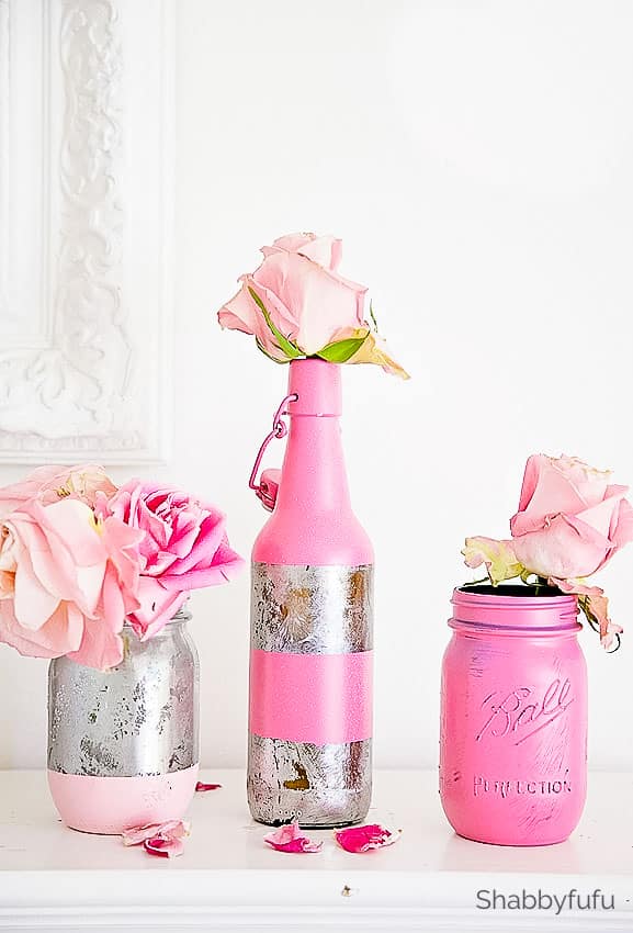 pink mason jars and flowers