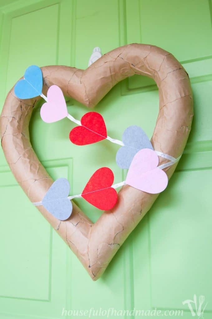 rustic valentines day heart wreath on door