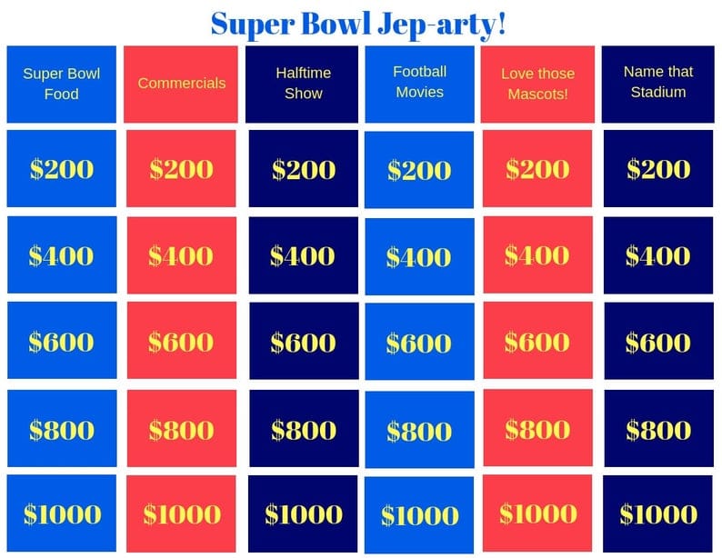 super bowl jeopardy game for kids and adults