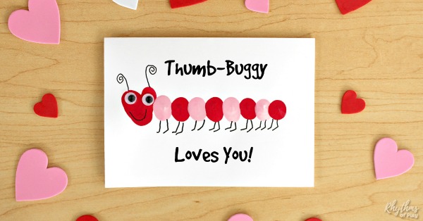 thumb-buggy loves you thumbprint caterpillar valentines card 