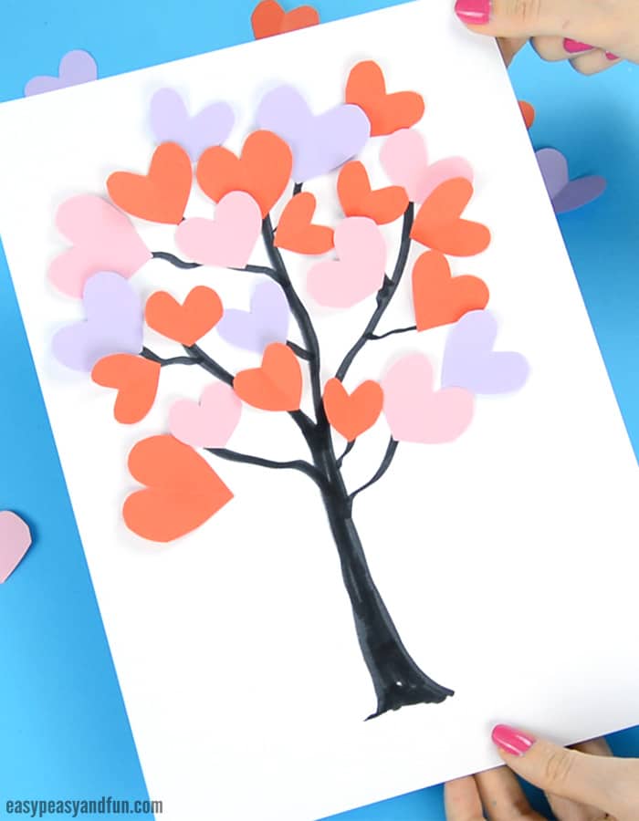 tree with paper heart cut out leaves 