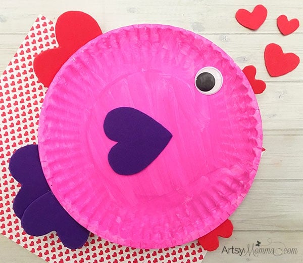 valentines day pink fish paper plate craft