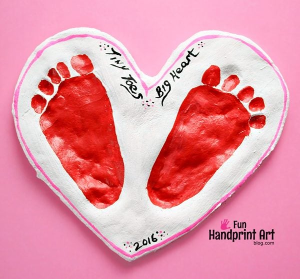 valentines day salt dough footprint heart ornament