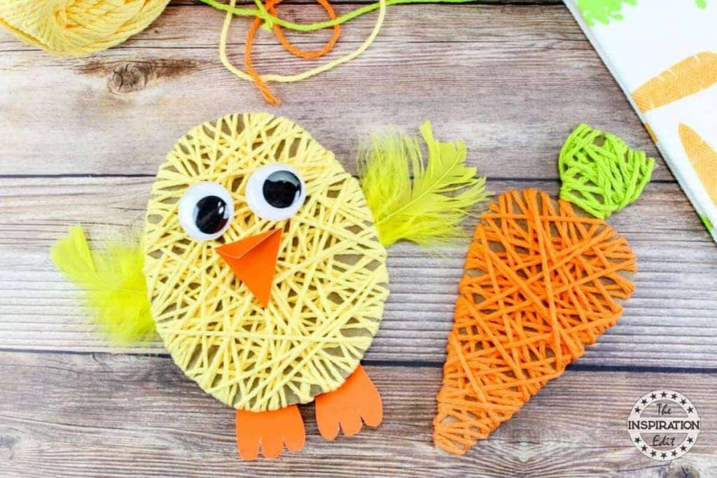easter chick and carrot made with string art 