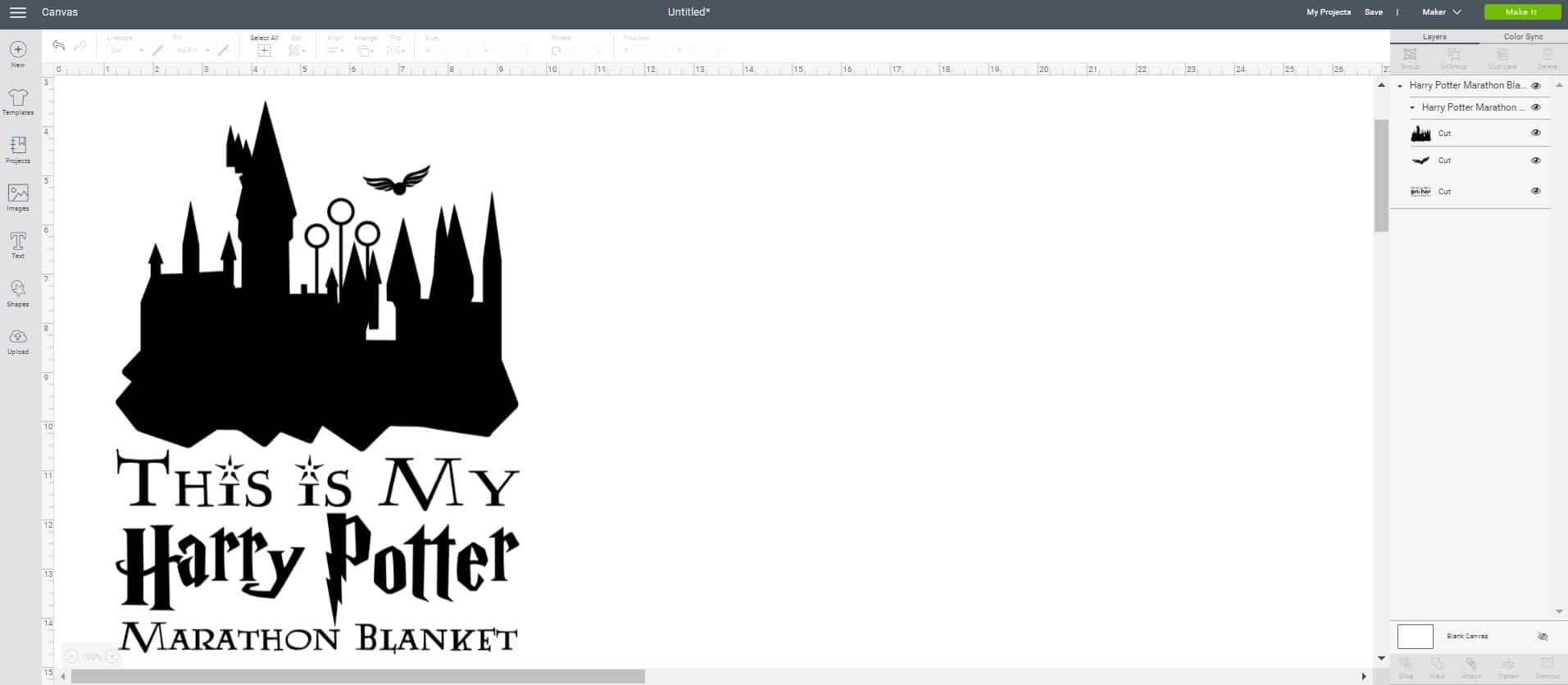 hogwarts blanket svg file in cricut design space