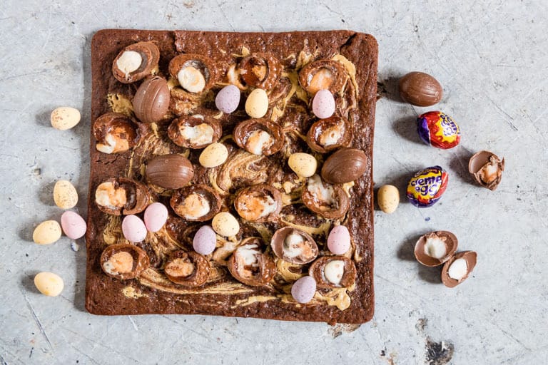 creme egg brownies with creme eggs 