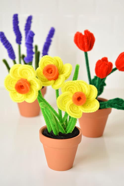 pipe cleaner flowers in pots