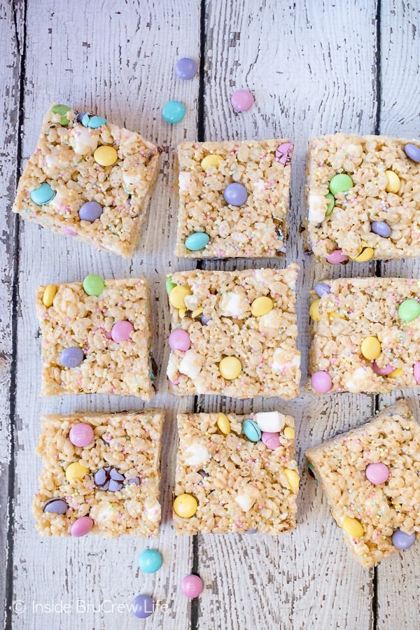colorful candied rice krispie treats sliced