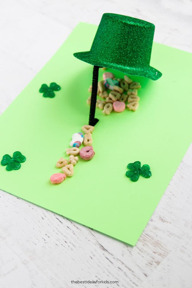 leprechaun trap with shamrocks and lucky charms cereal