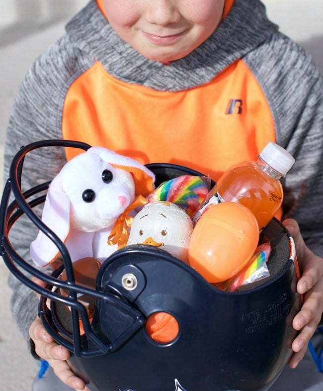 football helmet filled with toys