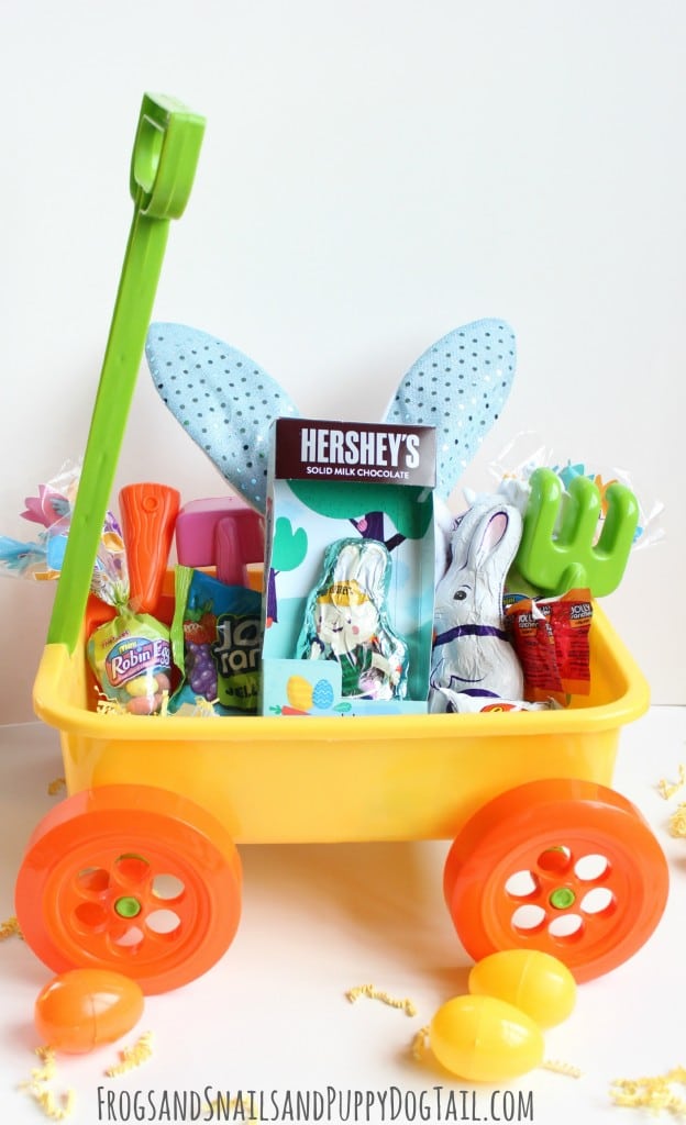 garden themed easter basket in toy wagon