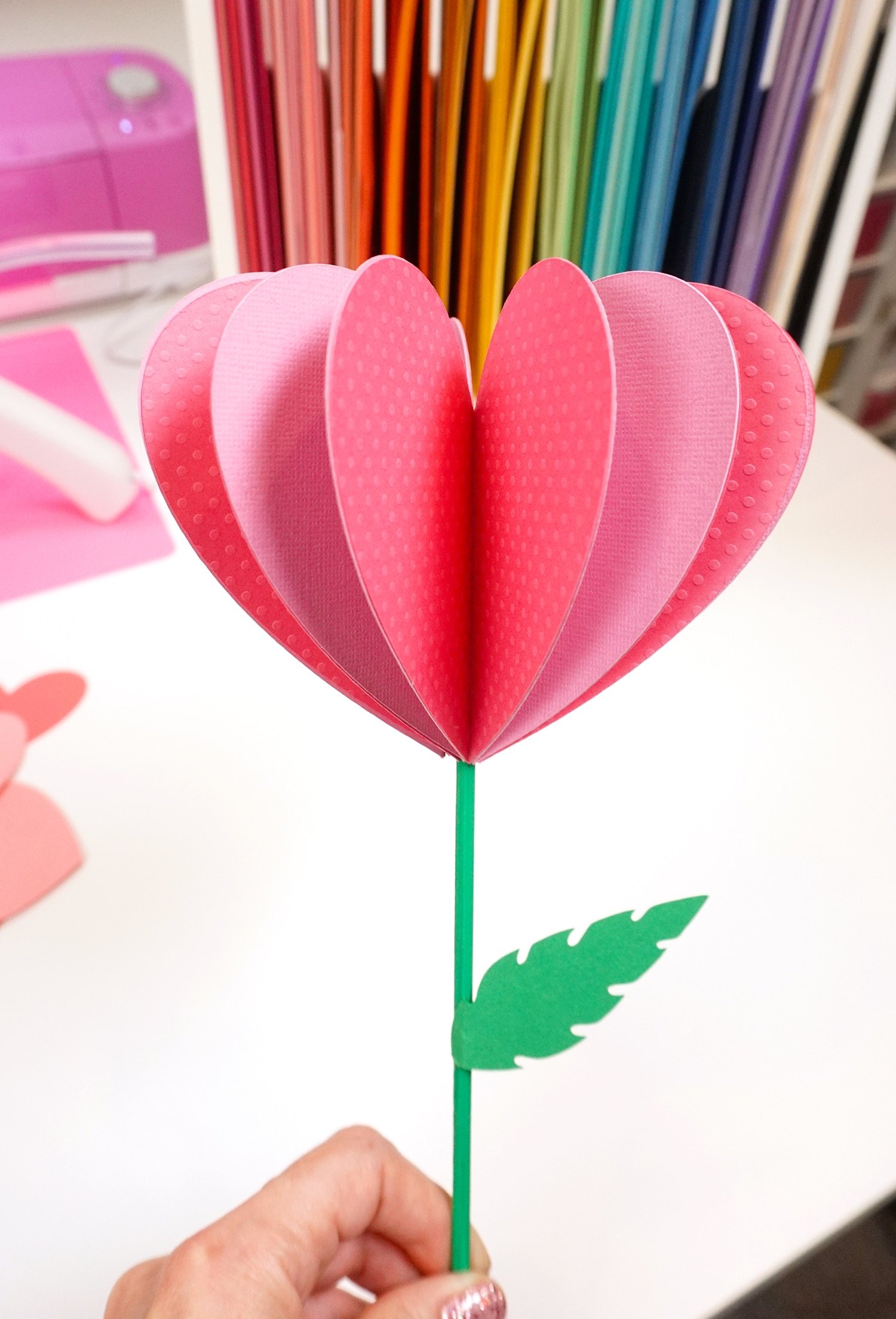 constructed paper heart flower finished