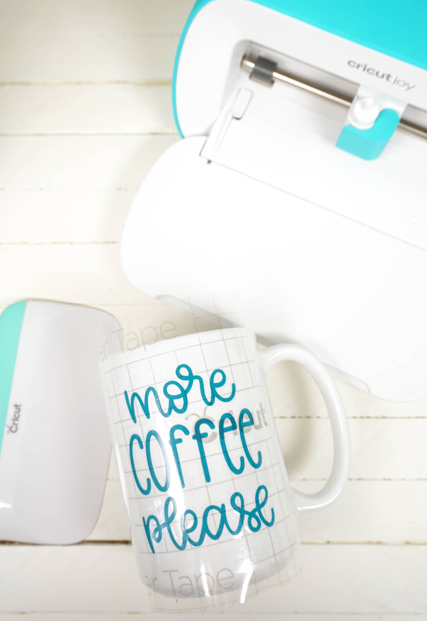 more coffee please svg file on coffee mug made with cricut joy