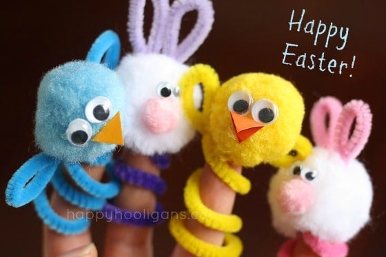 pipe cleaner easter themed characters finger puppets on fingers