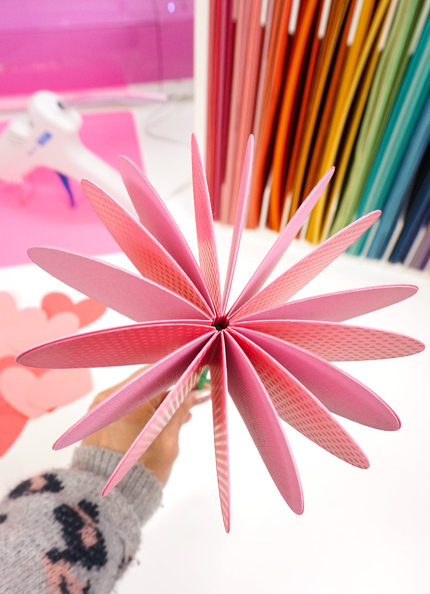paper heart flower unfolded to reveal layers