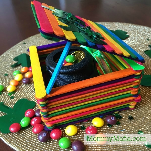 rainbow craft stick leprechaun trap idea with candies