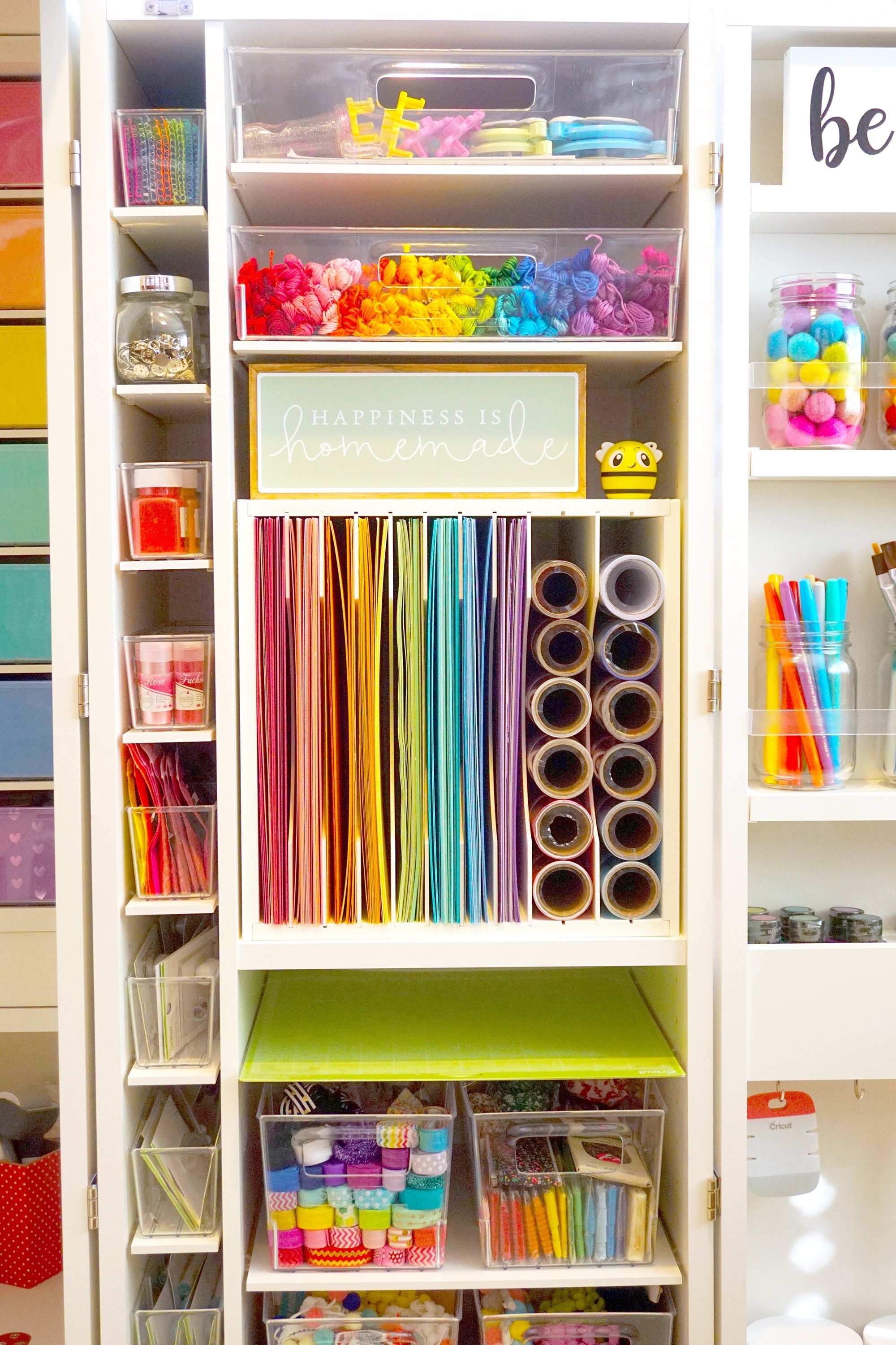 scrapbox paper organizer with rainbows of papers