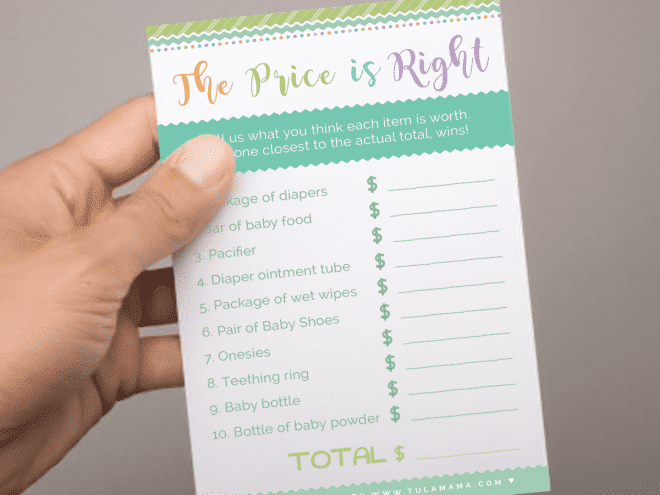 Baby shower price is right game printable