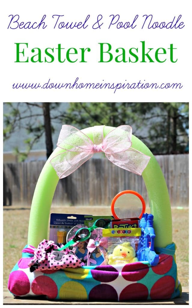 beach towel and pool noodle easter basket