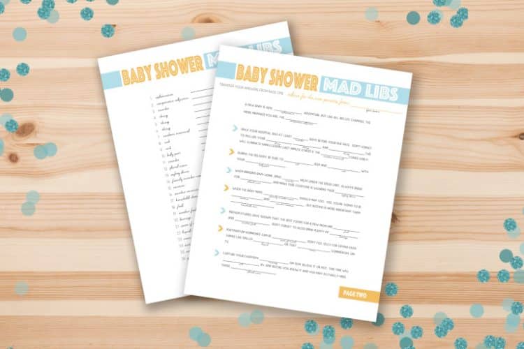 Baby shower mad libs