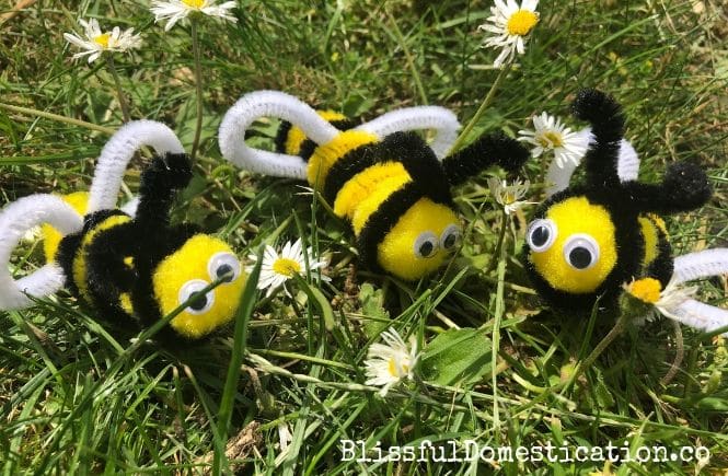 pipe cleaner bees in yard