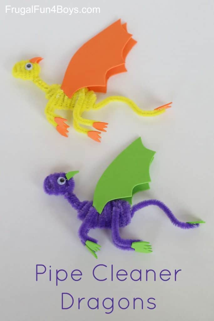 pipe cleaner dragons in different colors