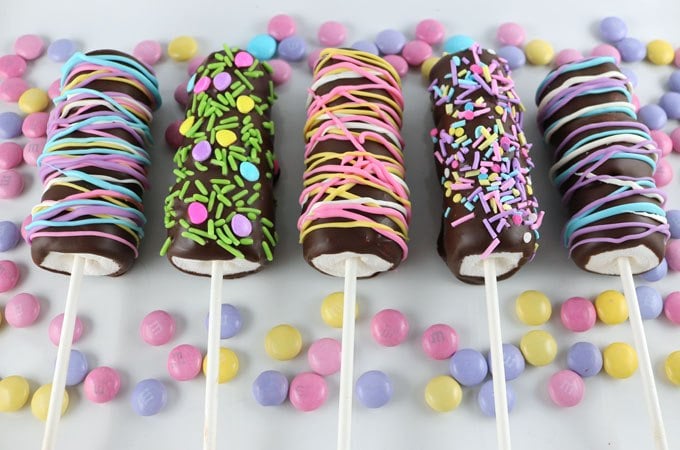springtime marshmallow wands covered in candies