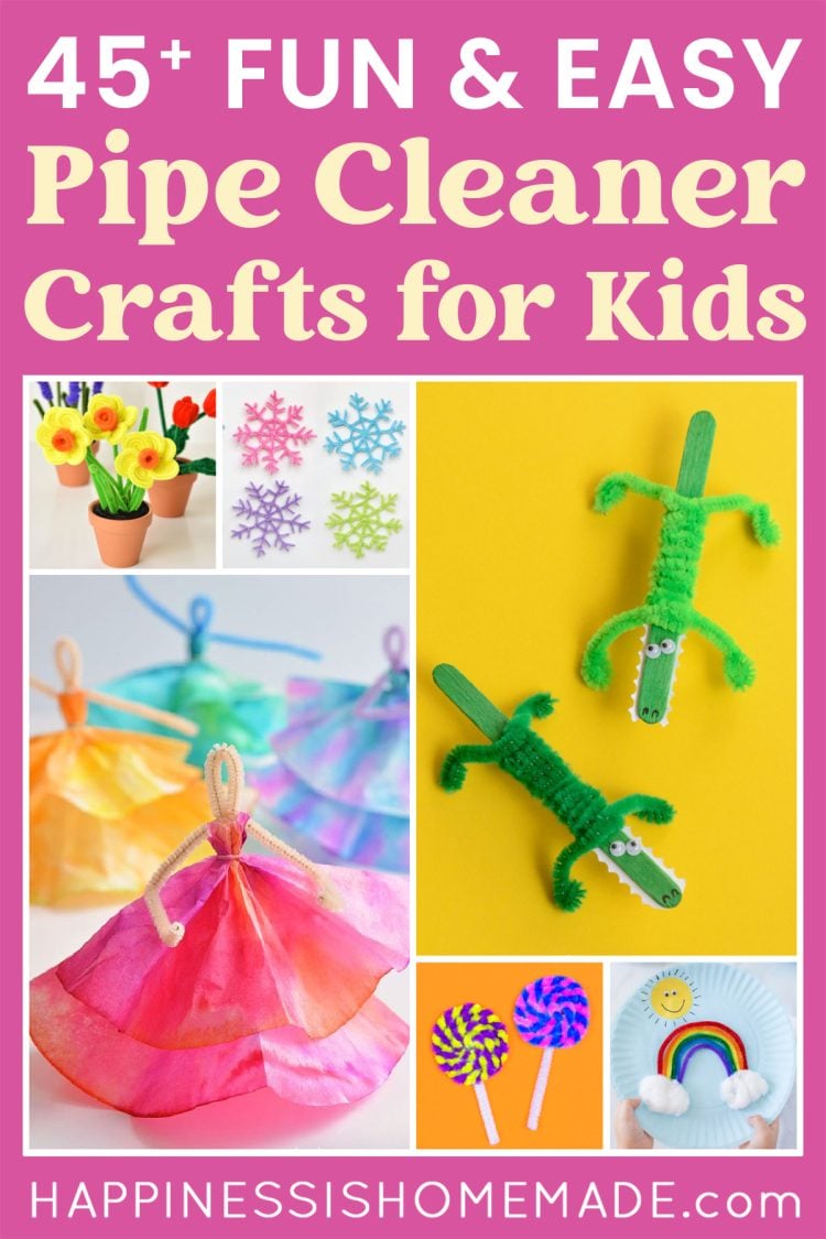 "45 fun & easy pipe cleaner crafts for kids" graphic