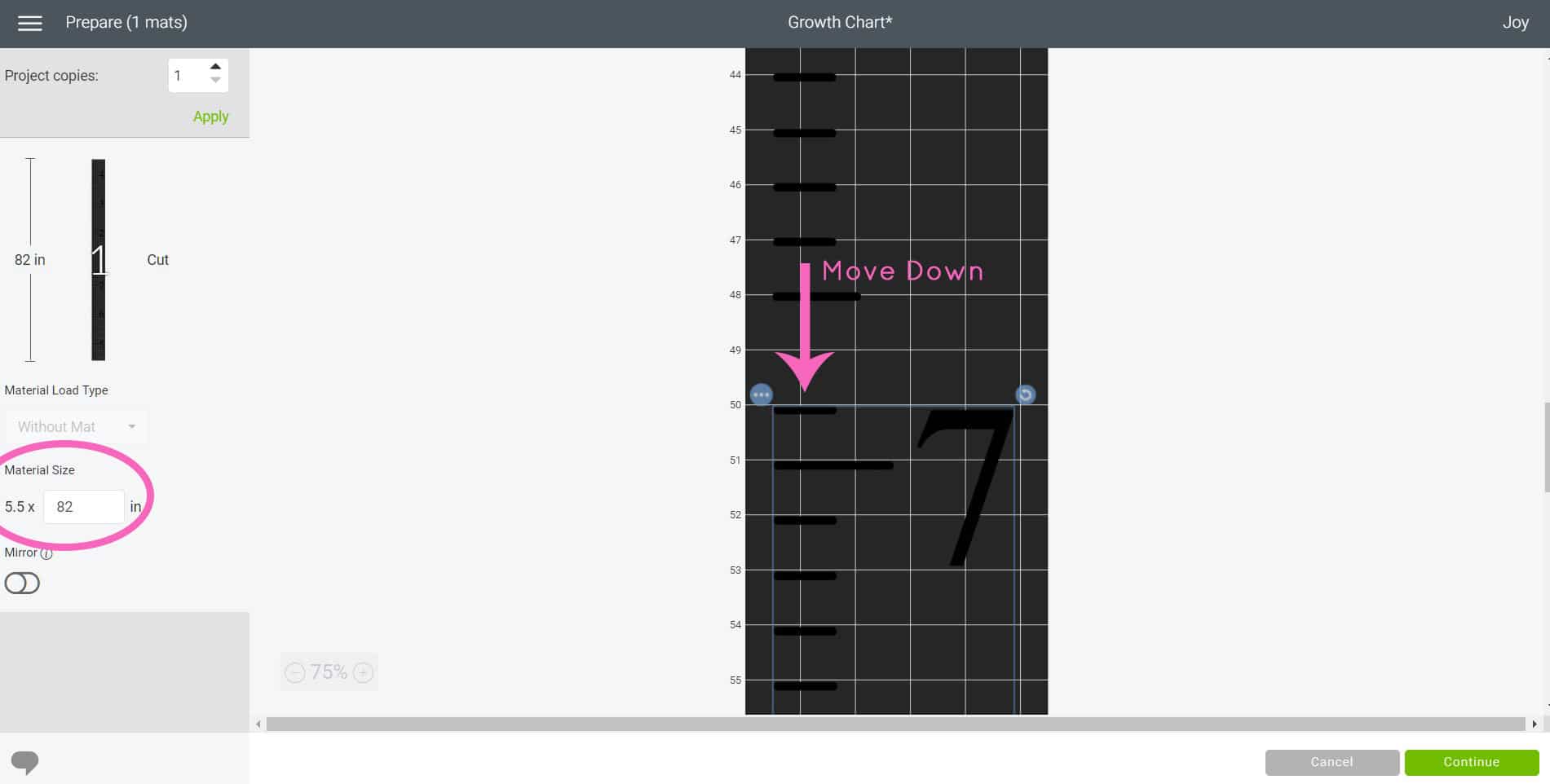 adjusting mat size in cricut design space