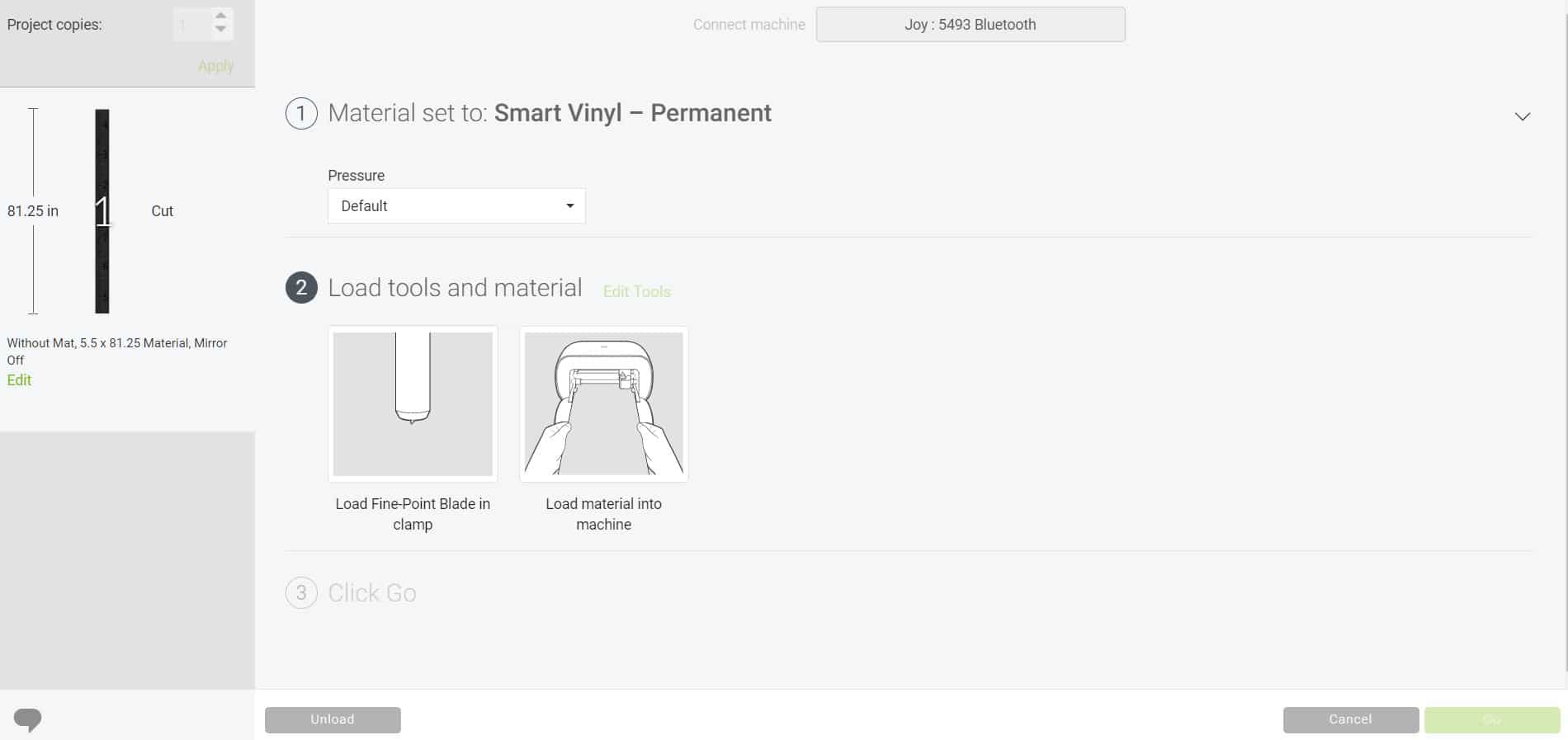 loading materials screen in cricut design space