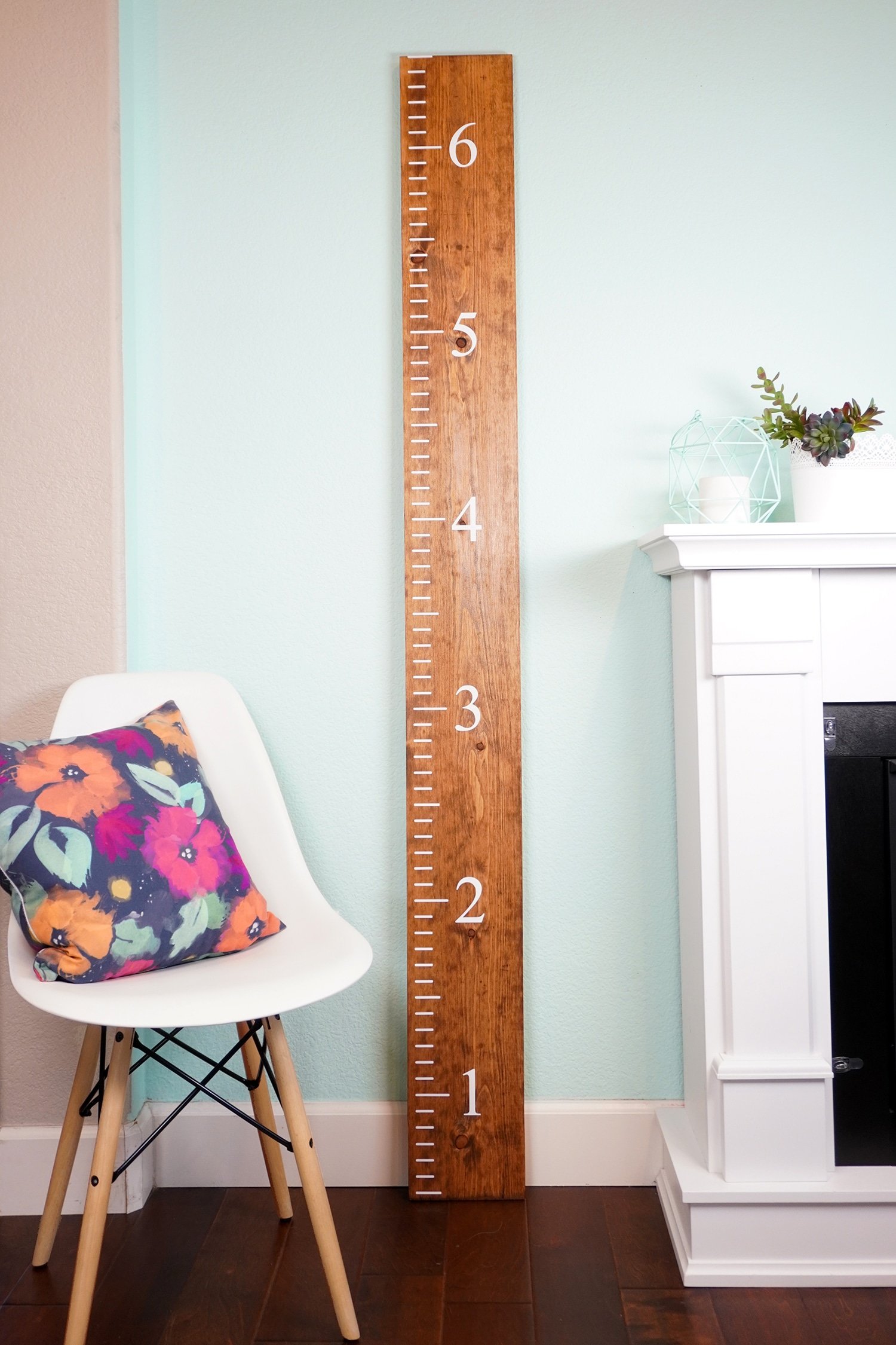 DIY ruler growth chart in living room